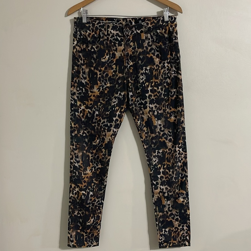 AG Adriano Goldschmied Farrah High Rise Skinny Ankle Jeans Leopard Camo Sz 31
